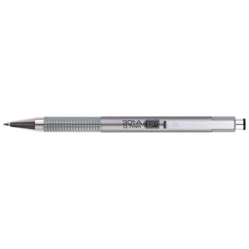 Golyóstoll 0,7mm, metál ezüst test, Zebra F-301A, írásszín kék
