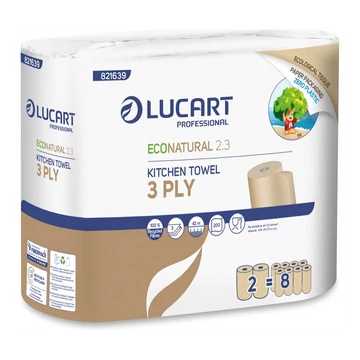 Kéztörlő 3 rétegű 2 tekercs/csomag EcoNatural 2.3 Lucart_821639J havanna barna