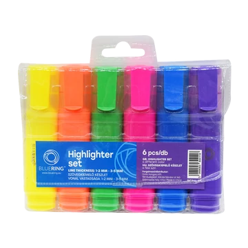 Szövegkiemelő lapos testű készlet, Bluering® 6 klf. szín
