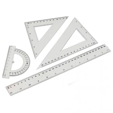 Vonalzókészlet, 30cm, vonalzó, szögmérő, 45° és 60° háromszög vonalzók 4 db/csom